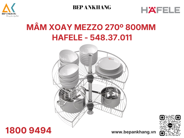 Mâm xoay góc ba phần tư 270° Hafele 800mm Kosmo Mezzo 548.37.011